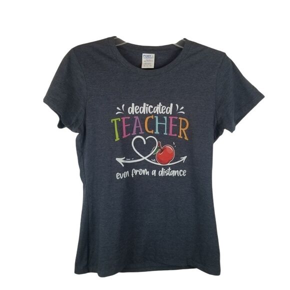 Bluish gray short sleeve tee. "Dedicated teacher even from a distance tee." - Picture 1 of 1